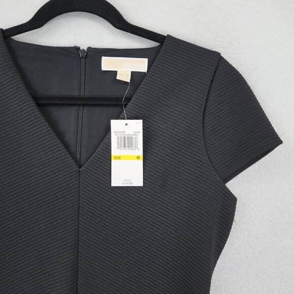 Michael Kors Dress Womens Medium Black Sheath Ribbed Knit Classic Career NEW - Picture 2 of 12